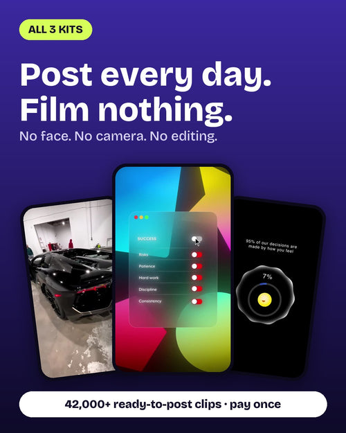 42,000+ clips. Post every day. Film nothing.